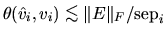 $\theta ( \hat{v}_i , v_i ) \mathrel{\raisebox{-.75ex}{$\mathop{\sim}\limits^{\textstyle <}$}}\Vert E\Vert _F / {\rm sep}_i$