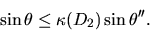 \begin{displaymath}
\sin \theta \leq \kappa(D_2) \sin\theta''.
\end{displaymath}