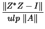 $\displaystyle \frac{\left\Vert Z^* Z - I \right\Vert}
{ulp \, \left\Vert A \right\Vert}$