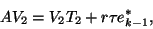 \begin{displaymath}
A V_2 = V_2 T_2 + r\tau e_{k-1}^*,
\end{displaymath}