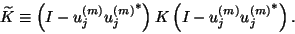 \begin{displaymath}\widetilde{K}\equiv\left(I-{u}_j^{(m)}{{u}_j^{(m)}}^\ast\right){K}
\left(I-{u}_j^{(m)}{{u}_j^{(m)}}^\ast\right) .\end{displaymath}