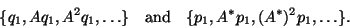 \begin{displaymath}
\{ q_1,Aq_1,A^2q_1,\ldots \} \quad \mbox{and} \quad
\{ p_1, A^{\ast}p_1, (A^{\ast})^2 p_1, \ldots\}.
\end{displaymath}