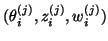 $( \theta^{(j)}_i, z^{(j)}_i, w^{(j)}_i )$