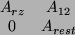 \begin{array}{cc}
A_{rz} & A_{12} \\
0 & A_{rest}
\end{array}