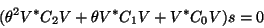 \begin{displaymath}
(\theta^2 V^\ast C_2 V +\theta V^\ast C_1 V + V^\ast C_0V){s}=0
\end{displaymath}