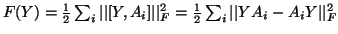 $F(Y) = \frac{1}{2} \sum_i \vert\vert [Y,A_i] \vert\vert _F^2
= \frac{1}{2} \sum_i \vert\vert Y A_i - A_i Y \vert\vert _F^2$