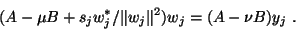 \begin{displaymath}(A - \mu B + s_j w_j^{\ast} / \Vert w_j\Vert^2 ) w_j
= (A - \nu B) y_j \ .\end{displaymath}